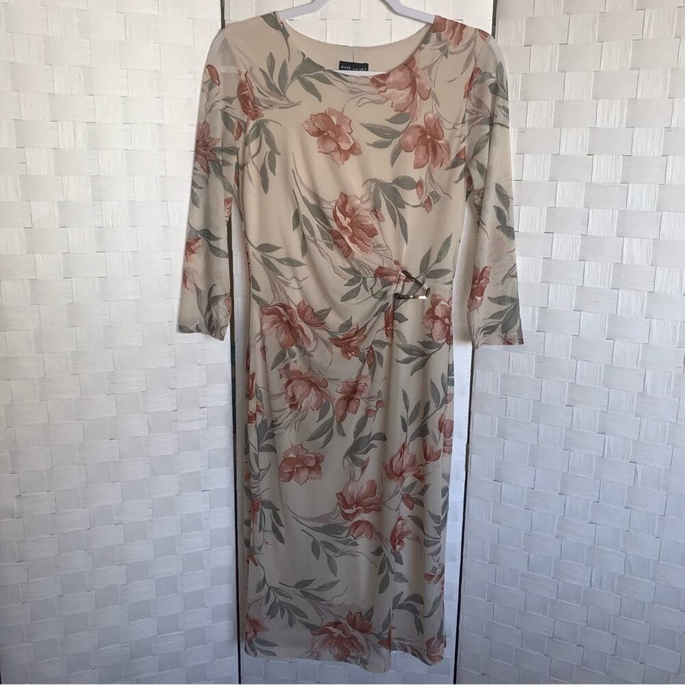 Kate And Lily Floral Midi Stretchy Mesh Overlay Sheath Dress Women’s Size 6 - Picture 6 of 9